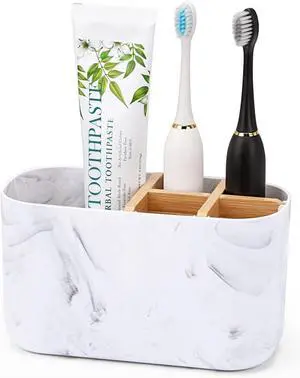 GFWARE Toothbrush Holders for Bathrooms, 5 Slots Bamboo Toothbrush Holder Kids Electric Toothbrush Holder and Toothpaste Holder for Bathroom Countertop Accessories Storage, Marble Toothbrush Organizer GFWARE Toothbrush Holders for Bathrooms, 5 Slots Bamboo Toothbrush Holder Kids Electric Toothbrush Holder and Toothpaste Holder for Bathroom Countertop Accessories Storage, Marble Toothbrush Organizer