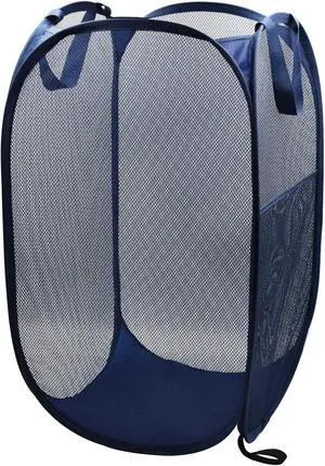 HONOMA Sturdy Mesh Laundry Hamper Basket Bag,Pop up Basket with Side Pocket for Laundry Room, Bathroom, Kids Room, College Dorm or Travel (Pop Vertical, Navy Blue) HONOMA Sturdy Mesh Laundry Hamper Basket Bag,Pop up Basket with Side Pocket for Laundry Room, Bathroom, Kids Room, College Dorm or Travel (Pop Vertical, Navy Blue)
