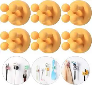 iBetterLife Silicone Toothbrush Shower Holder - 6Pcs Self Adhesive Wall Mounted Single Hook for Hanging Tooth Brushing, Functional Utility Plug Holder for Bathroom Kitchen Living Room Office, Yellow iBetterLife Silicone Toothbrush Shower Holder - 6Pcs Self Adhesive Wall Mounted Single Hook for Hanging Tooth Brushing, Functional Utility Plug Holder for Bathroom Kitchen Living Room Office, Yellow