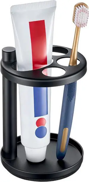 Toothbrush & Toothpaste Holder for Bathroom Countertop, Metal Electric Toothbrush Stand with Razor Slot, Ideal Design Caddy for Kids & Family, Black Toothbrush & Toothpaste Holder for Bathroom Countertop, Metal Electric Toothbrush Stand with Razor Slot, Ideal Design Caddy for Kids & Family, Black