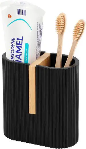 Toothbrush Holders for Bathroom, Bamboo Electric Toothbrush Stand, Black Toothbrush Holders for Bathroom, Bamboo Electric Toothbrush Stand, Black