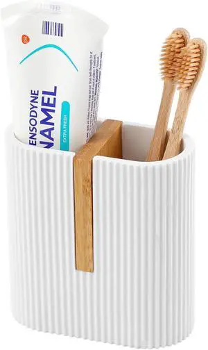 Toothbrush Holders for Bathroom, Bamboo Electric Toothbrush Stand, White Toothbrush Holders for Bathroom, Bamboo Electric Toothbrush Stand, White