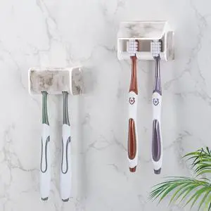 2 PCS Toothbrush Holders Wall Mounted with Cover (2, White Marble) 2 PCS Toothbrush Holders Wall Mounted with Cover (2, White Marble)