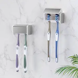 2 PCS Toothbrush Holders Wall Mounted with Cover (2, Brushed Silver) 2 PCS Toothbrush Holders Wall Mounted with Cover (2, Brushed Silver)