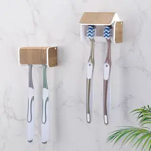 2 PCS Toothbrush Holders Wall Mounted with Cover (2, Wood Grain) 2 PCS Toothbrush Holders Wall Mounted with Cover (2, Wood Grain)