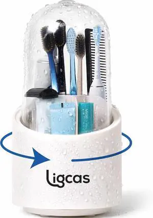 Toothbrush Holder with Cover, Dustproof Toothbrush Holder for Bathroom Sink, Vanity and Bathroom Storage Organizer, Rotating Bathroom Counter Organizer (White) Toothbrush Holder with Cover, Dustproof Toothbrush Holder for Bathroom Sink, Vanity and Bathroom Storage Organizer, Rotating Bathroom Counter Organizer (White)