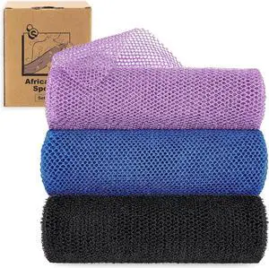 myHomeBody African Net Sponge, African Bath Sponge, Body Exfoliator Scrubber, Bath Washcloths, Exfoliating Net, Shower Back Scrubber, Set of 3, Dark Blue, Purple, Black myHomeBody African Net Sponge, African Bath Sponge, Body Exfoliator Scrubber, Bath Washcloths, Exfoliating Net, Shower Back Scrubber, Set of 3, Dark Blue, Purple, Black