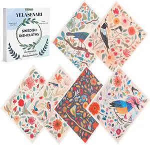 Swedish Dishcloths for Kitchen Reusable 6 Pack Kitchen Towels No Odor Quick-Drying Reusable Paper Towels Reusable Paper Towels Washable for Countertop Sink Kitchen Flower Bird Swedish Dishcloths for Kitchen Reusable 6 Pack Kitchen Towels No Odor Quick-Drying Reusable Paper Towels Reusable Paper Towels Washable for Countertop Sink Kitchen Flower Bird