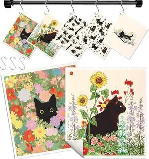 Miss Adola Swedish Dishcloths for Kitchen with Hooks - Reusable Dish Cloths for Washing Dishes Fast Drying Cute Fun 5 Pack Swedish Dish Towels Washable Cleaning Sponge, Black Cats Miss Adola Swedish Dishcloths for Kitchen with Hooks - Reusable Dish Cloths for Washing Dishes Fast Drying Cute Fun 5 Pack Swedish Dish Towels Washable Cleaning Sponge, Black Cats