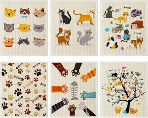 Geiserailie 6 Pack Swedish Cat Dishcloths, Reusable Kitchen Towels Geiserailie 6 Pack Swedish Cat Dishcloths, Reusable Kitchen Towels