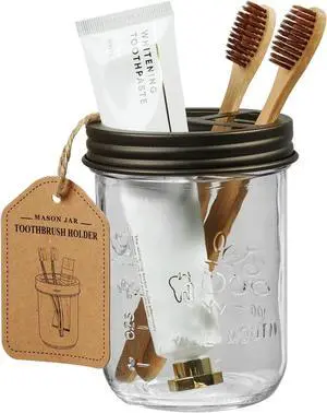 Amolliar Mason Jar Toothbrush Holder, Rustproof Stainless Steel, Bronze Amolliar Mason Jar Toothbrush Holder, Rustproof Stainless Steel, Bronze