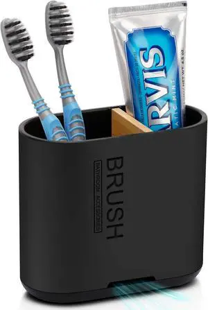 Bamboo Toothbrush Holder for Bathrooms Toothpaste Organizer, Small, Black Bamboo Toothbrush Holder for Bathrooms Toothpaste Organizer, Small, Black