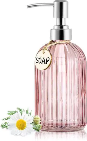 MOCLIF 16OZ Fashion Stripe Clear Glass Refillable Soap Dispenser with 304 Stainless Steel Pump Premium Soap Dispenser for Kitchen, Bathroom, Hand Sanitizer, Liquid Soap, Lotion, etc. (Clear Pink) MOCLIF 16OZ Fashion Stripe Clear Glass Refillable Soap Dispenser with 304 Stainless Steel Pump Premium Soap Dispenser for Kitchen, Bathroom, Hand Sanitizer, Liquid Soap, Lotion, etc. (Clear Pink)