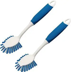 2-Pack Dish Brushes with Scraper, Durable Nylon Bristles Kitchen Scrub Brush, Dish Scrubber with Handle for Pans, Sink, Bathroom 2-Pack Dish Brushes with Scraper, Durable Nylon Bristles Kitchen Scrub Brush, Dish Scrubber with Handle for Pans, Sink, Bathroom