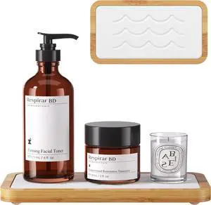 Water Absorbing Stone Tray for Sink, Kitchen Sink Caddy Organizer, Diatomite Bathroom Vanity Counter Tray, Soap Dispenser Sponge Holder, Fast Drying Stone Faucet Mat with Bamboo Tray Water Absorbing Stone Tray for Sink, Kitchen Sink Caddy Organizer, Diatomite Bathroom Vanity Counter Tray, Soap Dispenser Sponge Holder, Fast Drying Stone Faucet Mat with Bamboo Tray