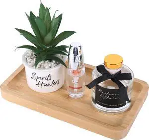 Natural Bamboo Vanity Tray, Smooth Wooden Bathroom Organizer Natural Bamboo Vanity Tray, Smooth Wooden Bathroom Organizer
