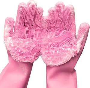 Silicone Dishwashing Gloves, Pet Grooming Rubber Scrubbing for Dishes, Sponge Wash Cleaning with Scrubbers (13.6" L) Silicone Dishwashing Gloves, Pet Grooming Rubber Scrubbing for Dishes, Sponge Wash Cleaning with Scrubbers (13.6" L)