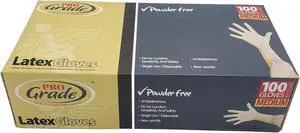 Pro Grade Latex Gloves Powder Free 100 Gloves MEDIUM Pro Grade Latex Gloves Powder Free 100 Gloves MEDIUM