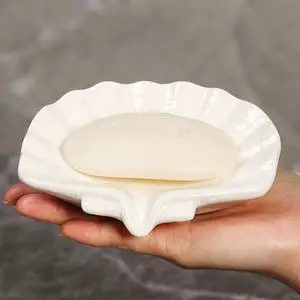 Ceramic Soap Holder, Sea-Shell Soap Tray with Self Draining, Soap Tray for Sink Washroom Bathroom Shower, Small Cute and Elegant Holder with Glaze, Easy Cleaning (White) Ceramic Soap Holder, Sea-Shell Soap Tray with Self Draining, Soap Tray for Sink Washroom Bathroom Shower, Small Cute and Elegant Holder with Glaze, Easy Cleaning (White)