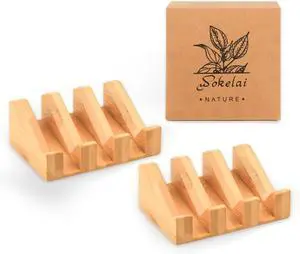 Shampoo Bar and Sponge Holders for Shower Self-Draining Bamboo Soap Dish Tray, 2 Pack Wooden Soap Saver Racks for Conditioner Bars, Razor, Sink, Bathroom, Kitchen, or Travel Shampoo Bar and Sponge Holders for Shower Self-Draining Bamboo Soap Dish Tray, 2 Pack Wooden Soap Saver Racks for Conditioner Bars, Razor, Sink, Bathroom, Kitchen, or Travel