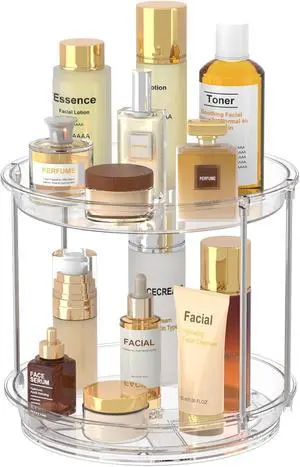 360 Rotating Makeup Organizer, 2 Tier Skincare & Perfume Holder for Bathroom Counter, Clear Spinning Vanity Tray, Lazy Susan Turntable Organizer for Dresser, Kitchen Cabinet 360 Rotating Makeup Organizer, 2 Tier Skincare & Perfume Holder for Bathroom Counter, Clear Spinning Vanity Tray, Lazy Susan Turntable Organizer for Dresser, Kitchen Cabinet