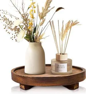 DEBETOOL Round Rustic Wood Decorative Tray DEBETOOL Round Rustic Wood Decorative Tray