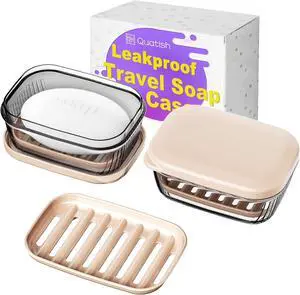 Quatish Bar Soap Holder Dish, Leakproof Travel Soap Case for Shower, Portable Travel Size Toiletries Camping Essentials for Gym, Dorm, Bathroom, Khaki Quatish Bar Soap Holder Dish, Leakproof Travel Soap Case for Shower, Portable Travel Size Toiletries Camping Essentials for Gym, Dorm, Bathroom, Khaki