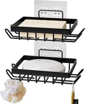 Vowupt Soap Bar Holder for Shower with 8 Hooks, Set of 2 Bar Soap Dish for Bathroom, Self Draining Shower Soaps Holder, Adhesive Soaps Saver Soap Tray Stand for Bathroom Accessories(Black) Vowupt Soap Bar Holder for Shower with 8 Hooks, Set of 2 Bar Soap Dish for Bathroom, Self Draining Shower Soaps Holder, Adhesive Soaps Saver Soap Tray Stand for Bathroom Accessories(Black)