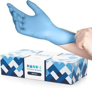 Hand-E Touch Blue Nitrile Disposable Gloves - Latex Free Medical Exam Gloves, Powder Free, Food Safe, Cooking Hand-E Touch Blue Nitrile Disposable Gloves - Latex Free Medical Exam Gloves, Powder Free, Food Safe, Cooking