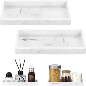 Luxspire 2 Pack Silicone Bathroom Tray 7.9" Vanity Tray, Marble White Luxspire 2 Pack Silicone Bathroom Tray 7.9" Vanity Tray, Marble White