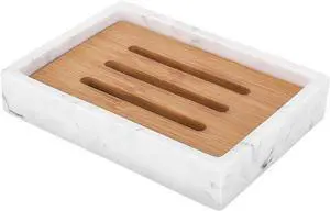 Luxspire Bamboo Soap Dish, Resin Holder with Drainage, Gravel White Luxspire Bamboo Soap Dish, Resin Holder with Drainage, Gravel White