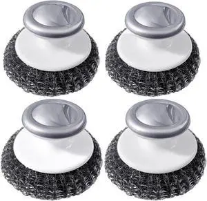 Stainless Steel Wool Scrubber with Handle, Heavy Duty Dish Scrubber, Steel Brush for Cleaning Pots, Pans, Grills, Sink (4 Pack) Stainless Steel Wool Scrubber with Handle, Heavy Duty Dish Scrubber, Steel Brush for Cleaning Pots, Pans, Grills, Sink (4 Pack)