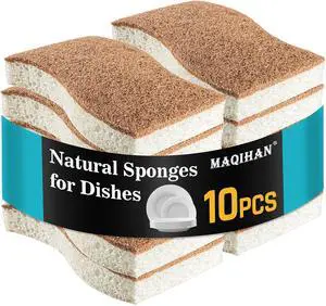 MAQIHAN 10PCS Natural Sponges for Dishes - Biodegradable Sponges Kitchen Eco Friendly Dish Sponge Non-Scratch Sponges for Cleaning Kitchen MAQIHAN 10PCS Natural Sponges for Dishes - Biodegradable Sponges Kitchen Eco Friendly Dish Sponge Non-Scratch Sponges for Cleaning Kitchen