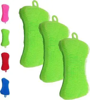 Gadgetime USA Silicone Dish Sponge - Dishwashing Kitchen Scrubber - Double Sided Sponge Brush - Multipurpose & Reusable Silicone Dish Sponges for Dishes, Fruits & Vegetables Cleaning - Green (3 Pack) Gadgetime USA Silicone Dish Sponge - Dishwashing Kitchen Scrubber - Double Sided Sponge Brush - Multipurpose & Reusable Silicone Dish Sponges for Dishes, Fruits & Vegetables Cleaning - Green (3 Pack)