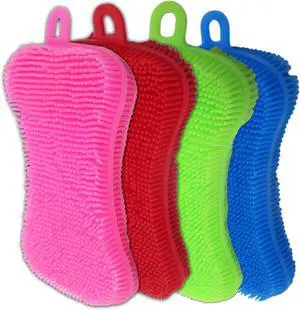 Gadgetime USA Silicone Dish Sponge - Dishwashing Kitchen Scrubber - Double Sided Sponge Brush - Multipurpose & Reusable Silicone Dish Sponges for Dishes, Fruits & Vegetables Cleaning - (Pack of 4) Gadgetime USA Silicone Dish Sponge - Dishwashing Kitchen Scrubber - Double Sided Sponge Brush - Multipurpose & Reusable Silicone Dish Sponges for Dishes, Fruits & Vegetables Cleaning - (Pack of 4)