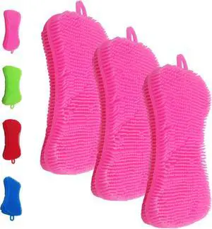 Gadgetime USA Silicone Dish Sponge - Dishwashing Kitchen Scrubber - Double Sided Sponge Brush - Multipurpose & Reusable Silicone Dish Sponges for Dishes, Fruits & Vegetables Cleaning - Pink (3 Pack) Gadgetime USA Silicone Dish Sponge - Dishwashing Kitchen Scrubber - Double Sided Sponge Brush - Multipurpose & Reusable Silicone Dish Sponges for Dishes, Fruits & Vegetables Cleaning - Pink (3 Pack)