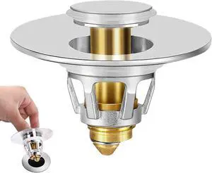 Universal Bathroom Sink Stopper - Upgraded Pop up Drain Strainer with Hair Catcher, Fits 1.1-1.5 Inch U.S. Standard Drain Holes - Anti-Clogging Filter - Pure Brass Construction Universal Bathroom Sink Stopper - Upgraded Pop up Drain Strainer with Hair Catcher, Fits 1.1-1.5 Inch U.S. Standard Drain Holes - Anti-Clogging Filter - Pure Brass Construction