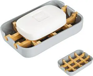 Eco-Friendly Bamboo Soap Dishes, Removable Soap/Sponge Holder for Home, Bathtub Soap Tray, Grey Eco-Friendly Bamboo Soap Dishes, Removable Soap/Sponge Holder for Home, Bathtub Soap Tray, Grey