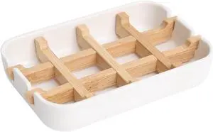 Bamboo Wooden Soap Dishes for Shower, White Bamboo Wooden Soap Dishes for Shower, White