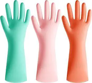 Rubber Cleaning Dishwashing Kitchen-Gloves - 3 Pairs Colorful Dish Gloves,Reusable Rubber Gloves for Dishwashing Rubber Cleaning Dishwashing Kitchen-Gloves - 3 Pairs Colorful Dish Gloves,Reusable Rubber Gloves for Dishwashing