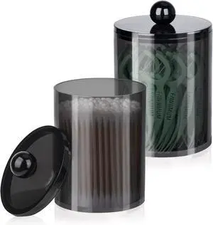 2 Pcs Acrylic Qtip Holder, Cotton Ball Holder Jars with Lids, Black 2 Pcs Acrylic Qtip Holder, Cotton Ball Holder Jars with Lids, Black