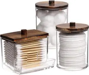 Tbestmax 3 Pack Qtips Holder Bathroom Container, 10 oz Cotton Ball/Swabs Dispenser, Apothecary Jar Organizer for Storage Brown Wood Lids Tbestmax 3 Pack Qtips Holder Bathroom Container, 10 oz Cotton Ball/Swabs Dispenser, Apothecary Jar Organizer for Storage Brown Wood Lids