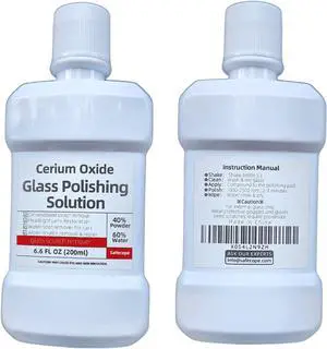 6.6 fl oz (200 ml) Cerium Oxide Glass Polishing Liquid Deep Cleaning Glass & Removes Wiper Marks, Swirls, Water Spots & Windshield Cleaner & Remover for Minor Glass Scratches Shake Well Before use 6.6 fl oz (200 ml) Cerium Oxide Glass Polishing Liquid Deep Cleaning Glass & Removes Wiper Marks, Swirls, Water Spots & Windshield Cleaner & Remover for Minor Glass Scratches Shake Well Before use