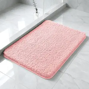 Polyester Bathroom Rug 17"x24" Pink, Non-Slip Soft Shaggy Bath Mat Polyester Bathroom Rug 17"x24" Pink, Non-Slip Soft Shaggy Bath Mat