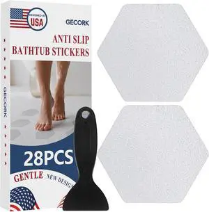 Gecork 28PCS Anti-Slip Shower Stickers with Scraper, Clear, Hexagonal Gecork 28PCS Anti-Slip Shower Stickers with Scraper, Clear, Hexagonal
