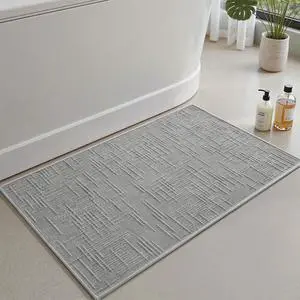 AMOAMI Bath Mat Non Slip Super Absorbent Quick Dry Bath Mats for Bathroom Floor Rubber Backing Washable Bathroom Rugs Modern Woven Jacquard Mat, Beside Tub Bath Rugs, 17" x 24", LightGrey AMOAMI Bath Mat Non Slip Super Absorbent Quick Dry Bath Mats for Bathroom Floor Rubber Backing Washable Bathroom Rugs Modern Woven Jacquard Mat, Beside Tub Bath Rugs, 17" x 24", LightGrey
