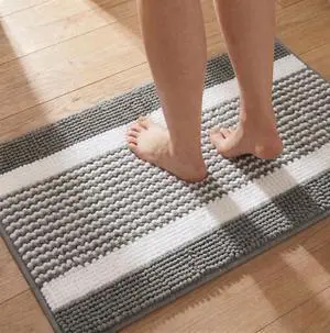 Bath Mats for Bathroom Non Slip Washable, Absorbent Quick Dry Bathroom Mat with Durable Hot Melt Adhesive Backing, Chenille Floor Mat for Tub, Shower, Sink, Small (24" x 16"), Gray&White Block Stripe Bath Mats for Bathroom Non Slip Washable, Absorbent Quick Dry Bathroom Mat with Durable Hot Melt Adhesive Backing, Chenille Floor Mat for Tub, Shower, Sink, Small (24" x 16"), Gray&White Block Stripe