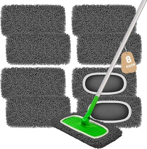 8 Pack Chenille Mop Pads, Reusable Microfiber Mop Refills for 10''12'' Flat Mops, Washable Wet & Dry Floor Pads for Hardwood, Tile, Compatible with Swiffer Sweeper(Gray) 8 Pack Chenille Mop Pads, Reusable Microfiber Mop Refills for 10''12'' Flat Mops, Washable Wet & Dry Floor Pads for Hardwood, Tile, Compatible with Swiffer Sweeper(Gray)
