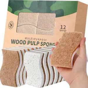 12Pack Natural Kitchen Sponge, Biodegradable Cellulose and Coconut Scrubber, Eco Friendly Sponges for Dishes 12Pack Natural Kitchen Sponge, Biodegradable Cellulose and Coconut Scrubber, Eco Friendly Sponges for Dishes