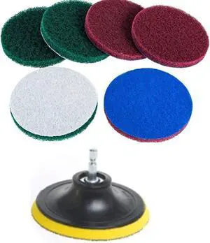 DUOSHIDA 4 Inch Drill Powered Brush Tile Scrubber Scouring Pads Cleaning Kit, 2 Different Stiffness, 4-Inch Disc Pad Holder with 6 Scrubbing Pads, Cleans Large Flat Areas Perfectly (4-inch) DUOSHIDA 4 Inch Drill Powered Brush Tile Scrubber Scouring Pads Cleaning Kit, 2 Different Stiffness, 4-Inch Disc Pad Holder with 6 Scrubbing Pads, Cleans Large Flat Areas Perfectly (4-inch)